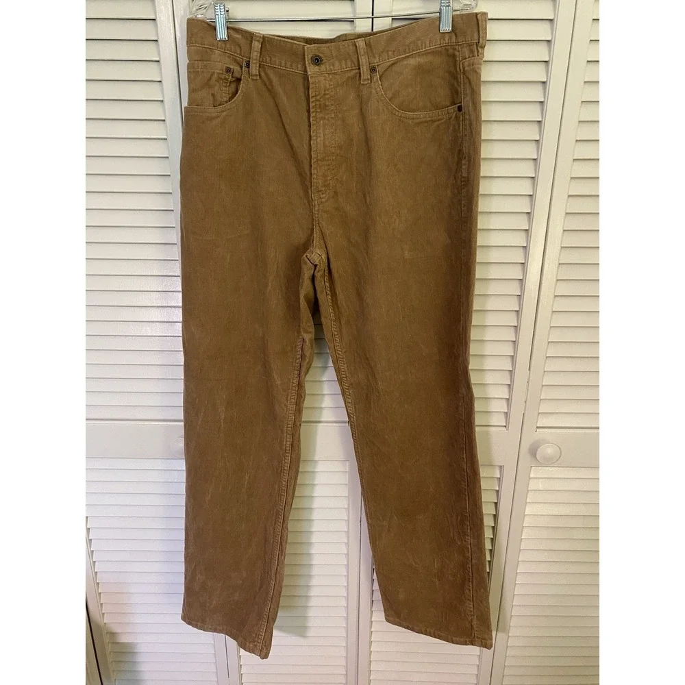 L.L.Bean Men's Corduroy Pants 35x32 Tan Brown Straight Leg Cotton Casual Classic